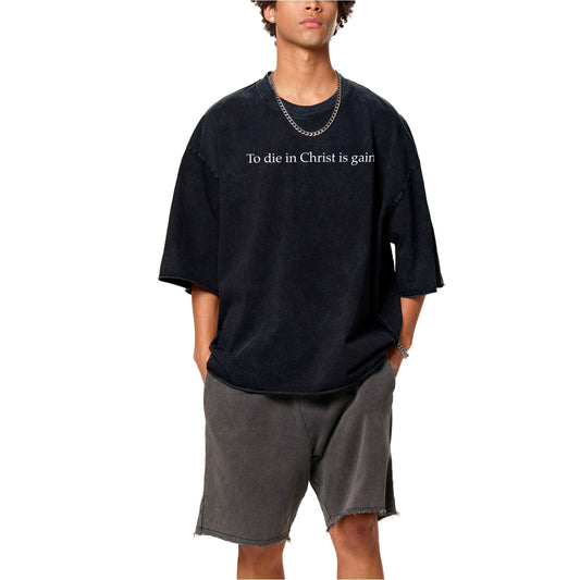 To die in Christ is gain frayed boxy T-Shirt on model