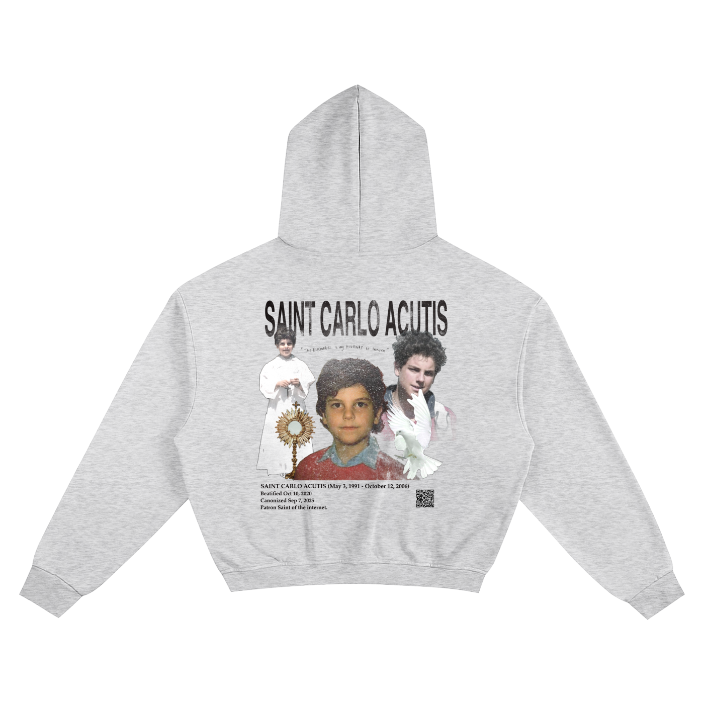 Saint Carlo Acutis Cropped Grey Hoodie