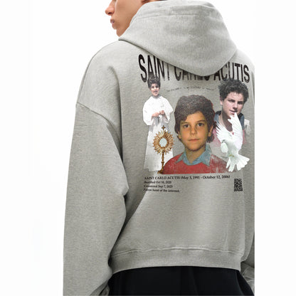 Saint Carlo Acutis Cropped Grey Hoodie