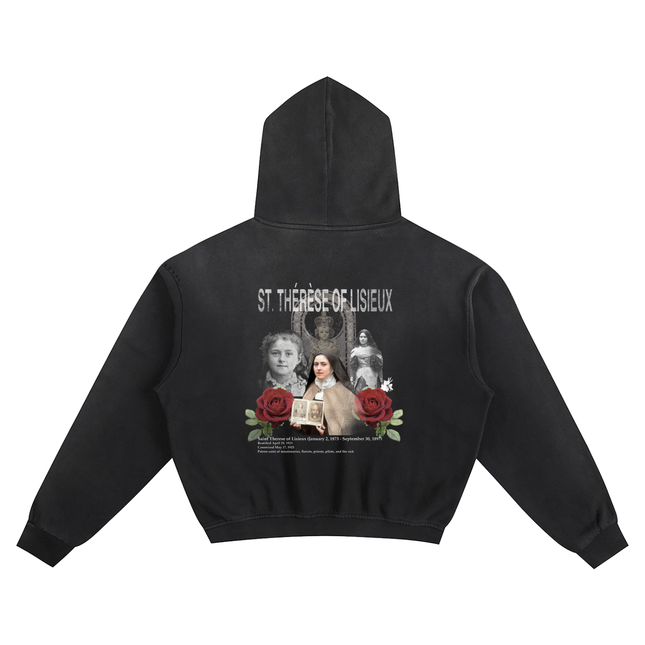 St. Thérèse of Lisieux catholic saint black hoodie. Also known as Saint Therese of the Child Jesus, and Little Flower.